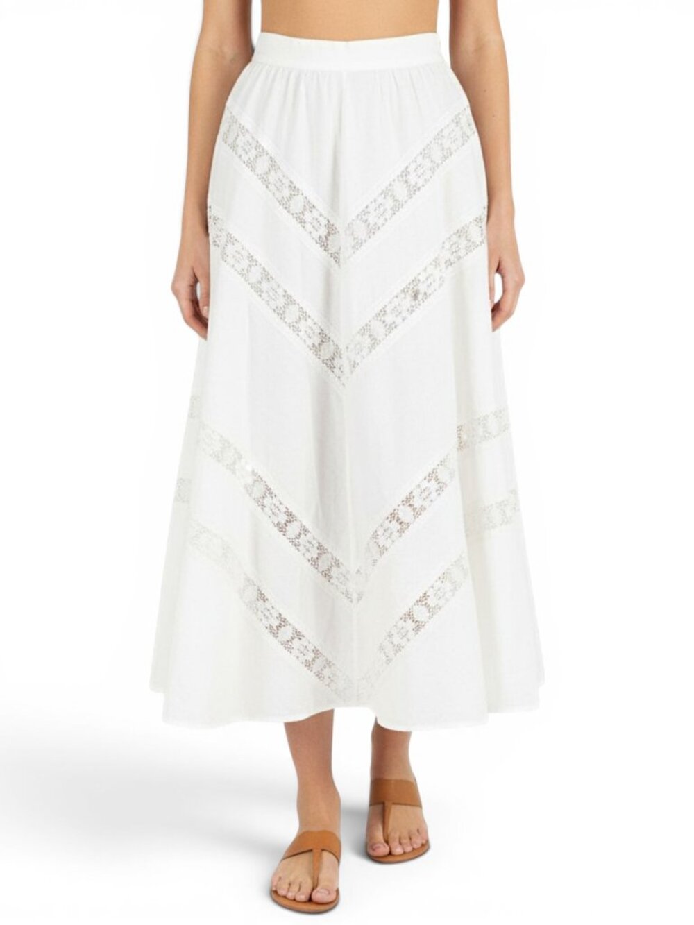 Jona Vintage Vtg White Cream Irish Linen Lace Inset Panel Full Midi Boho Skirt 8